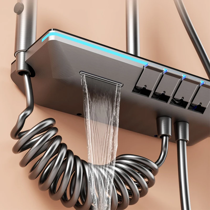 TikTok Trend Copper Exposed Shower Mixer Piano Key 4 Functions LED Digital Atmosphere Ambient Lighting Rainfall Shower Set