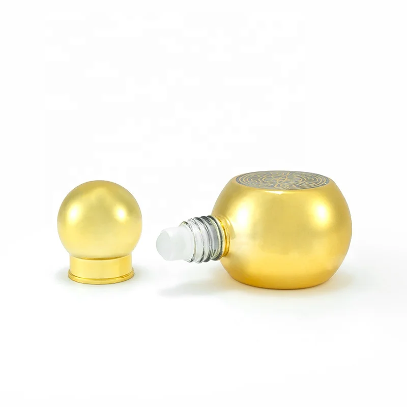 Custom 15ml Luxury Arabic Ball Round Gold Perfume Glass Bottle On-Roll Empty Oil Roller for Cosmetics Wholesale