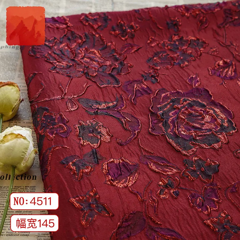 Ретро синяя Роскошная парчовая жаккардовая ткань Dobby пряжа окрашенная металлическая для одежды