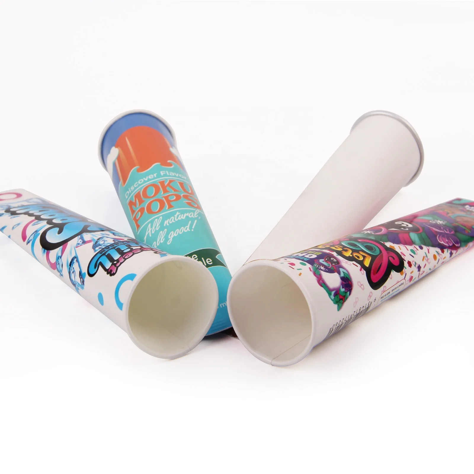 Customized design logo colorful various sizes 100ml disposable jelly calippo ice cream squeeze paper cup tube packaging cone