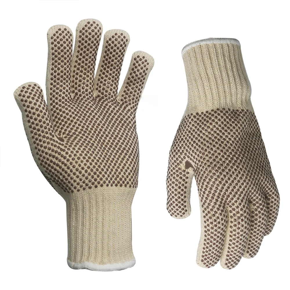 Wholesale Double-sided glue non-slip Long Cuff Double-Layer String Knit Heat Resistant Work Safety Gloves