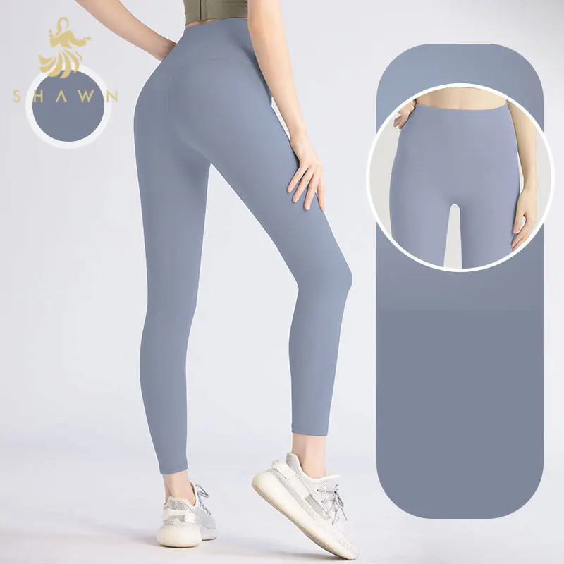 High Quality No T-Wire Solid Fitness Clothing Full Length Womens Yoga Leggings Gym Yoga Tights