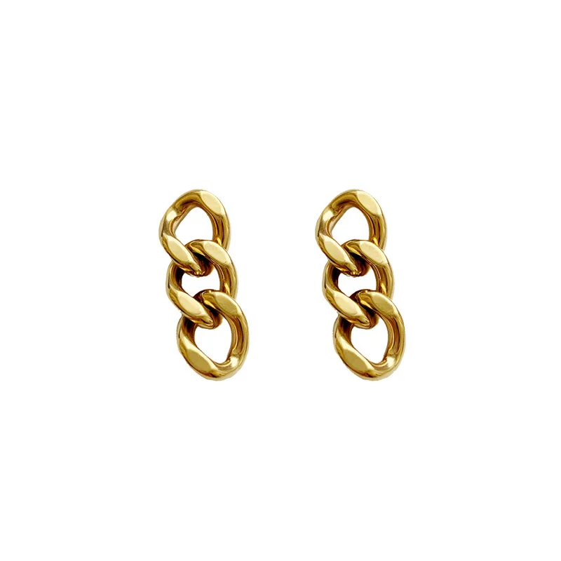 2022 Wholesale High End Waterproof Hypoallergenic Stainless Steel Women Jewelry 18K Gold Plated Thick Cuban Link Chain Earrings