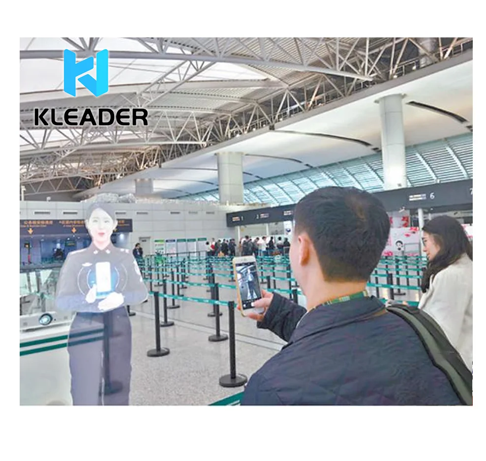 Virtual interpretation welcome system interpreter speaker 3D holographic projection tempered glass for store interactive images