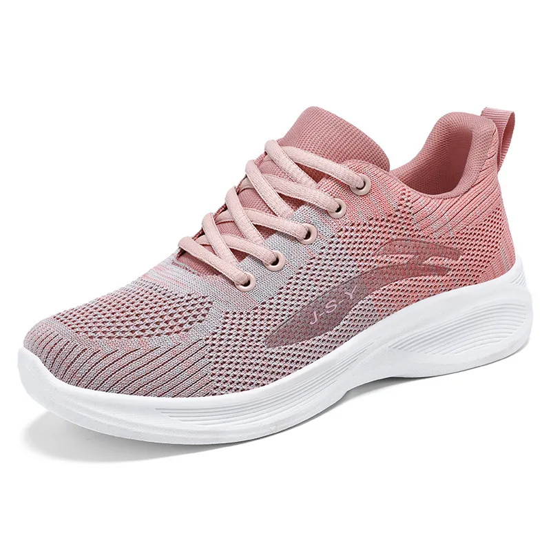 2024 Spring New Hot Flat Womens Shoes Fly Knit Mesh Sports Walking Shoes Casual Slip On Female Breathable Footwear Sneakers
