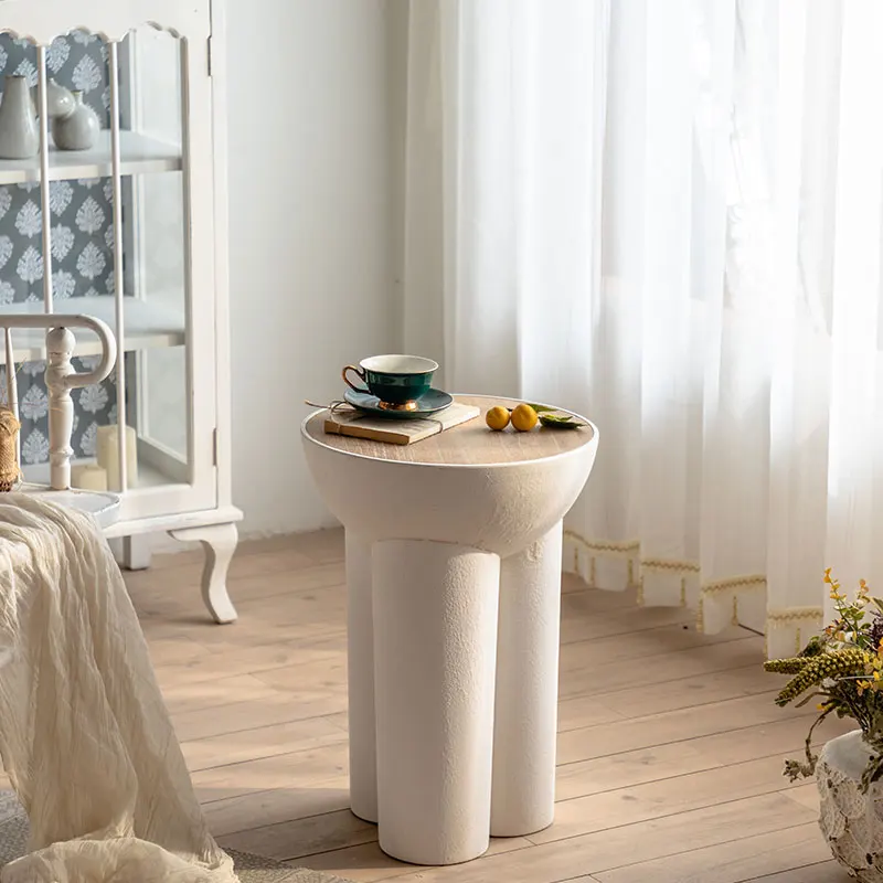 French Country Tea Table Minimalist White Small Round Coffee Table Wooden Top Bed Side Table Bedroom