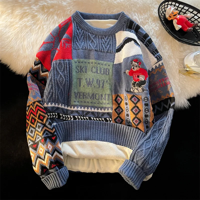 Loose thick and warm knit sweater autumn and winter Trendy and versatile unisex outfit Christmas couple sweater