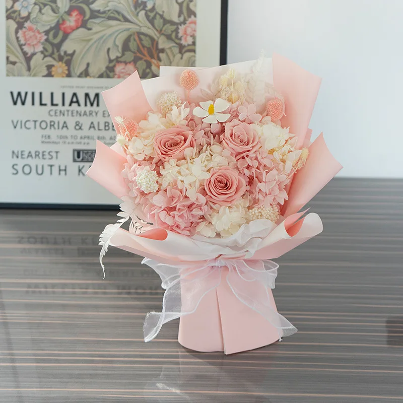 Yunnan Dry Flowers Peony And Stem Roses In Holder For Wedding Preserved Flower