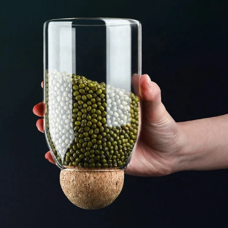 Heat safe high Borosilicate glass container glass jar with ball cork lid for candle tea coffee sugar storage jar glass