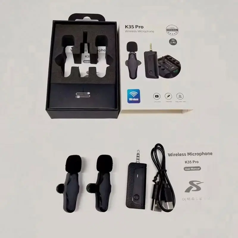 K35 Pro Long Range Digital Mini Wireless 3.5mm Lavalier Microphone Jack  Mics for livestream Speaker Smartphone Recording Mic