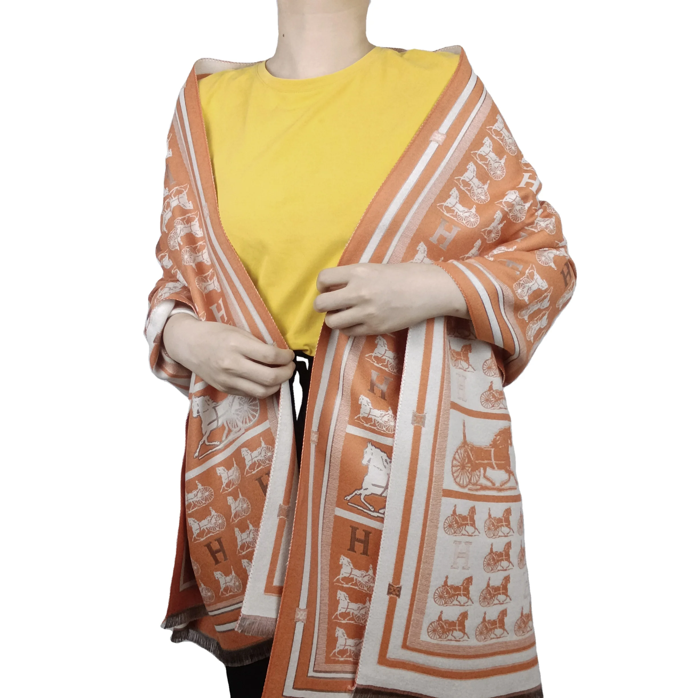 Winter Designer Scarf Horse Cotton Women Brand Shawl Wrap Knit Cashmere Bufandas With Tassel