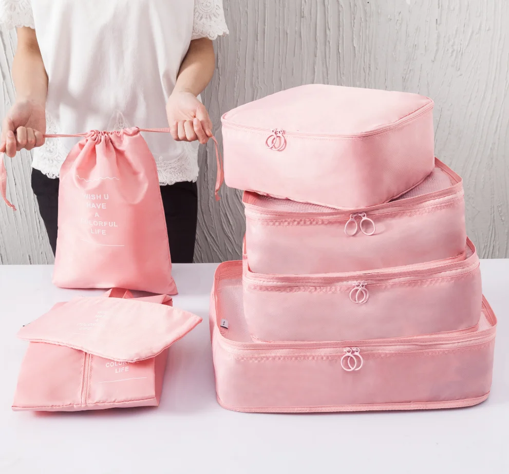 High Quality Fashion Waterproof Laundry Nylon Travel Packing Cubes Set 7pcs Organizer Bags For luggage
