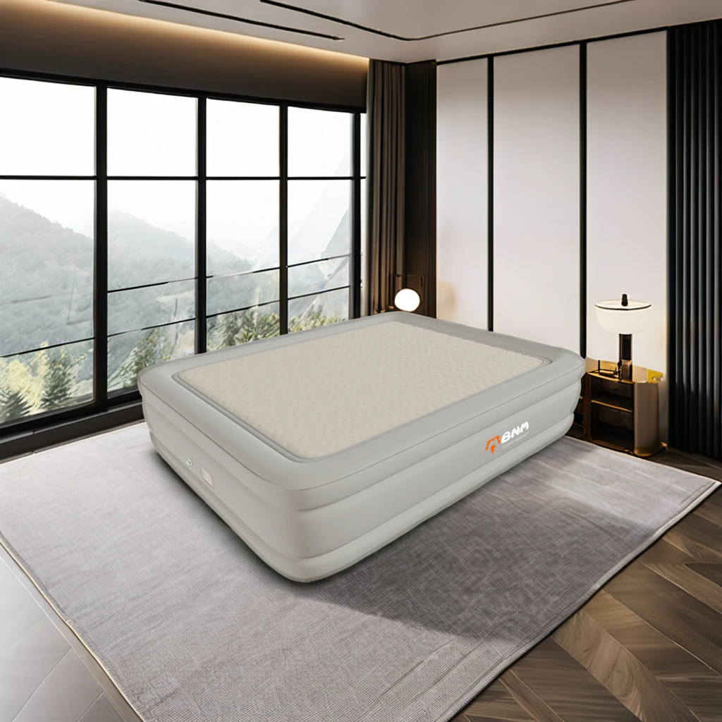 New Material Drop Stitch Fabric Queen Size Air Mattress With Built-In Pump Portable Inflatable Air Bed for Camping Home Bedroom