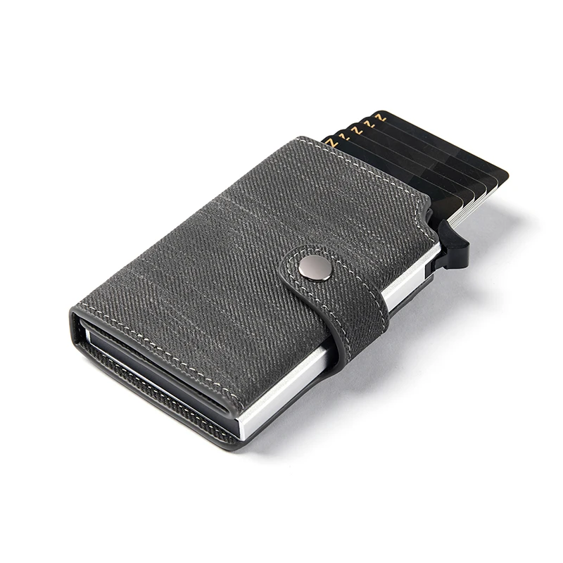 Yamo Hot Sell Pu Leather Holder Card Aluminum Pop Up Rfid Wallet Metal Card Holder