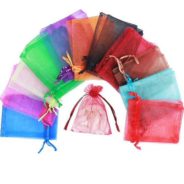 
Wholesale Fast Gift Bag in Stock Large Wedding Purple Black Green Red White Blue Packing Packaging Jewelry Organza Bags 