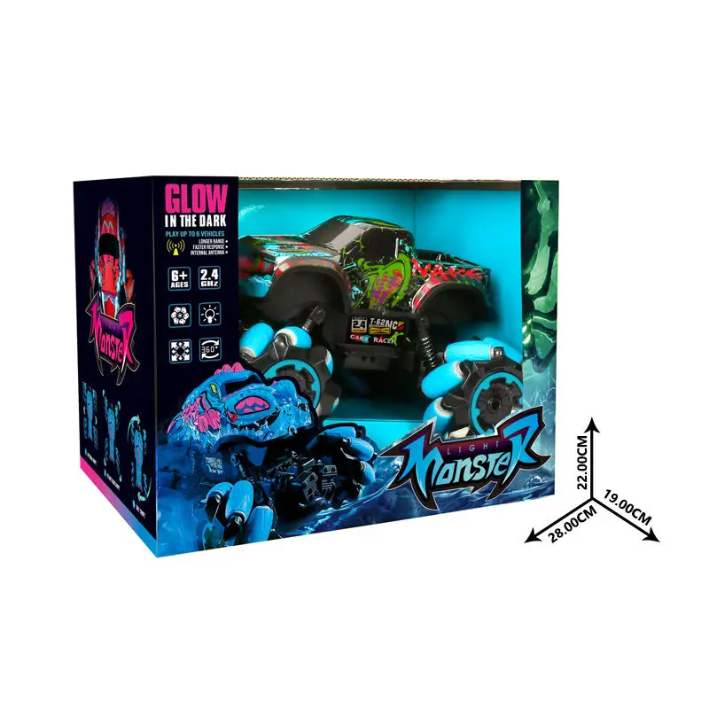 2.4G Dark Light Remote Control Rechargeable 360 Stunt Rotate Truck Rc Racing Off Road Climbing Monster Car For Kid