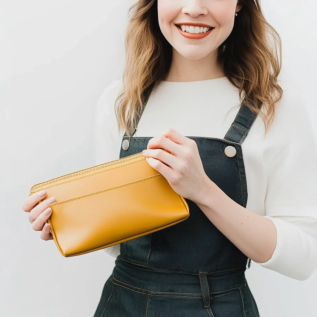 Customized New Style Womens Real Leather Cosmetic Bag Outdoor Stylish Trendy Genuine Leather Makeup Bags