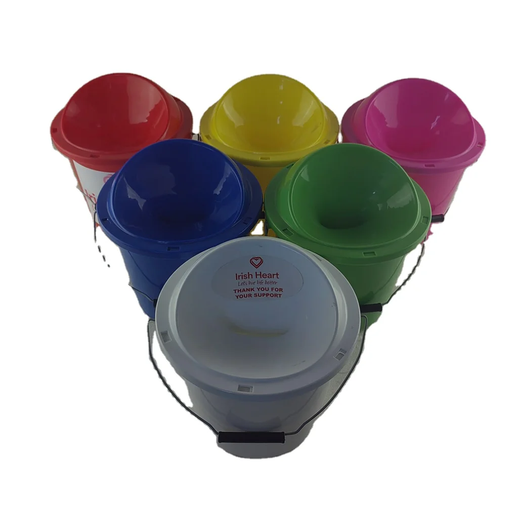 White money-box, plastic bucket with lid and handle for charity fundraising advice and voting mail storage and collection