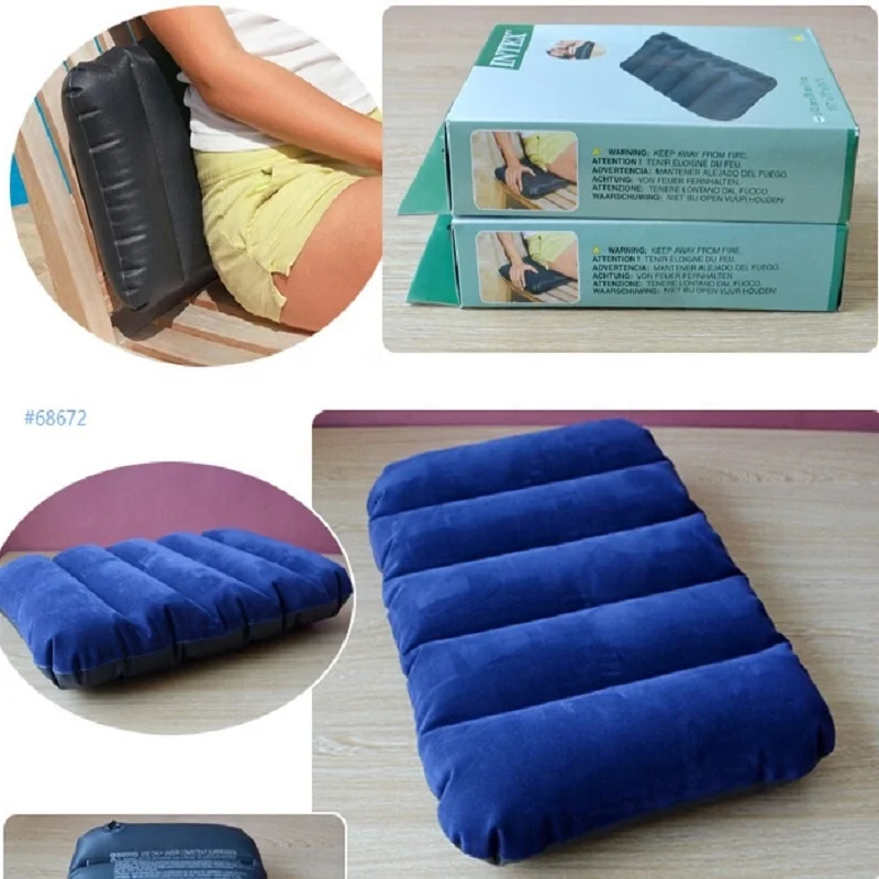 Intex 68672 Inflatable Blue Plush Pillow Air Mattress Downy Pillow