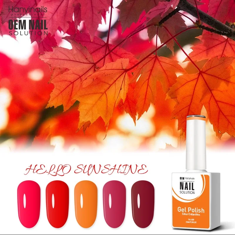 Hanyinails High Quality Maple Leaf Red Cocoa Colors Autumn Collection Soak-Off UV Gel Nail Polish Long-Lasting Poly Gel Art USA