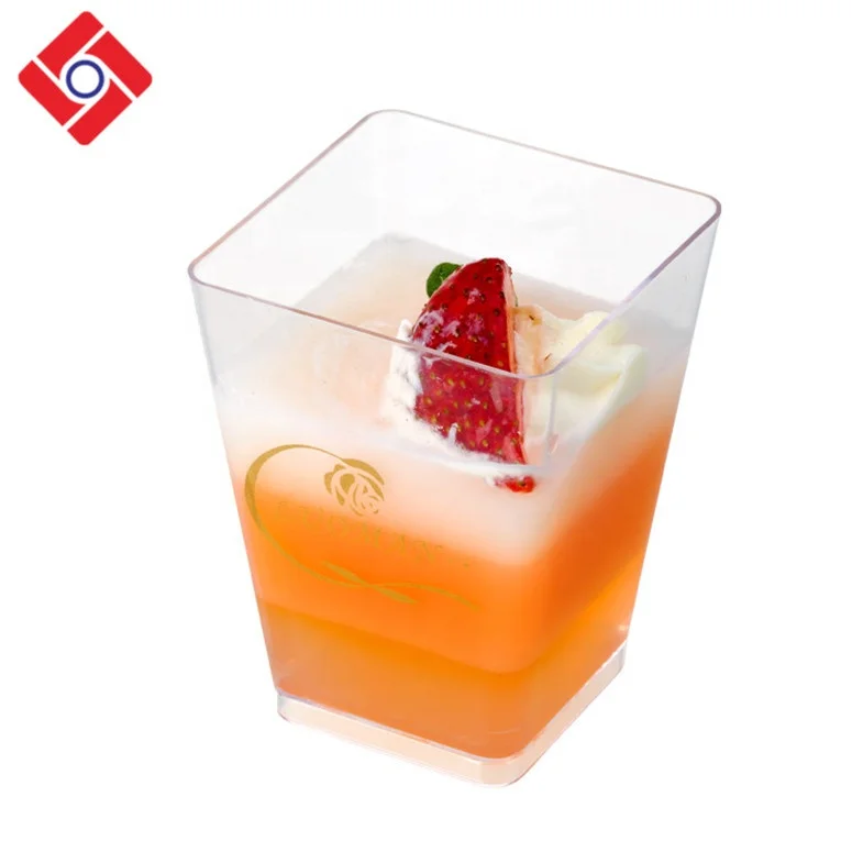 50 Pack 5 oz Plastic Square Mini Dessert Cups with Spoons Dessert Shooter Cups with Spoons for Pudding and Fruit