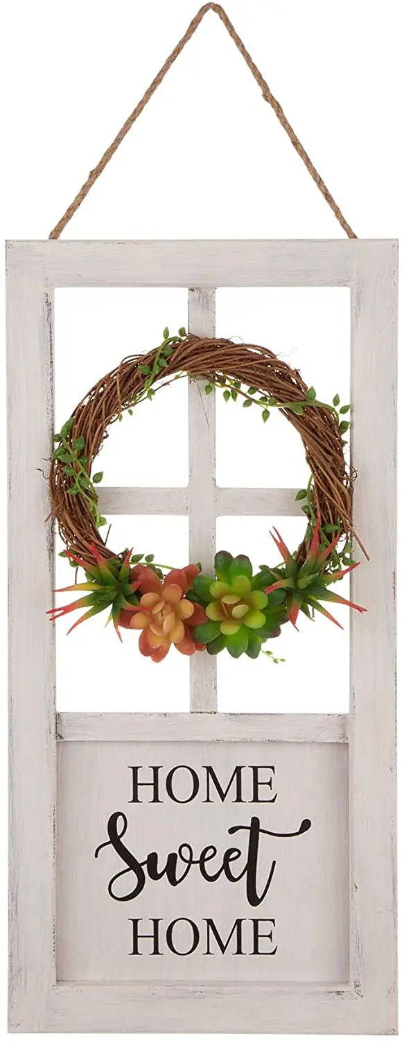 JUNJI Home decoration walls billboards Wooden sign Home sign with wreath entryway or porch decor home sign