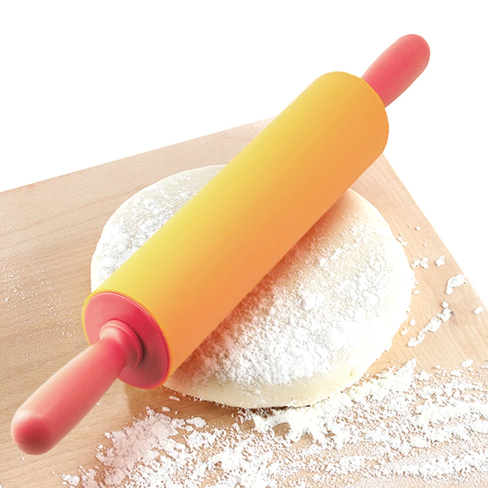 Food safe grade silicone dough rolling pin silicone roller pin with plastic handles