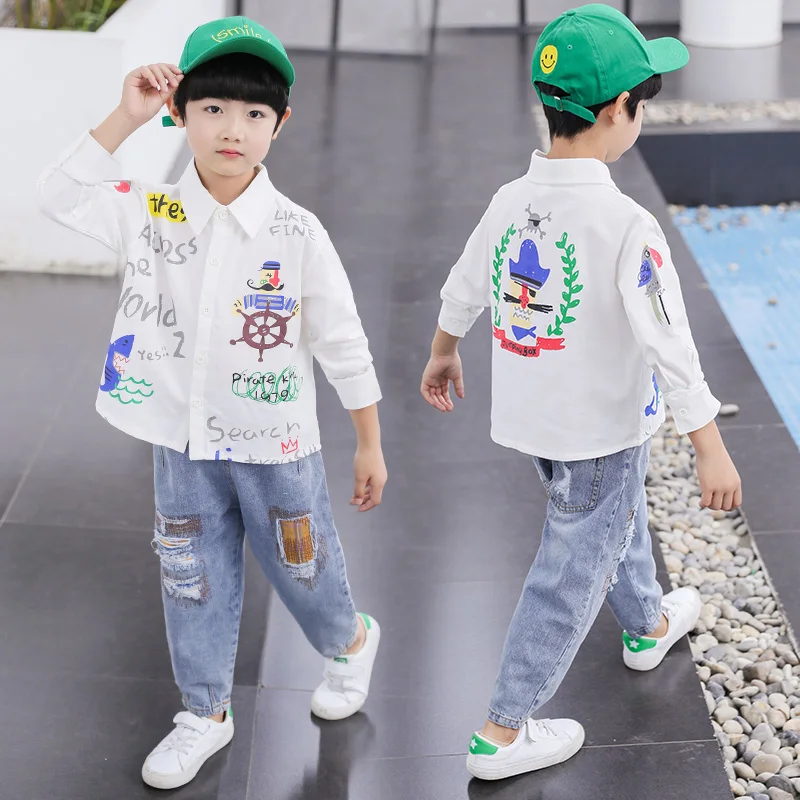 
Boys boutique clothing 100%cotton long sleeve printed floral white slim fit button down boys casual shirt 