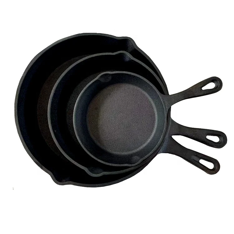 Kitchen Saute Fry Pan Pre-Seasoned Cast Iron Skillet Set 3 Piece Frying Pan 6 Inch 8 Inch and 10 Inch Cast Iron Set (Black) Pan