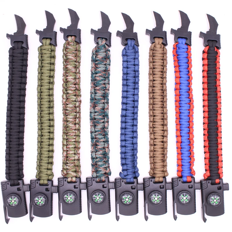 Custom Survival Paracord Bracelet Knife with Firestarter Compass Whistle Buckle for Outdoor Camping Hiking