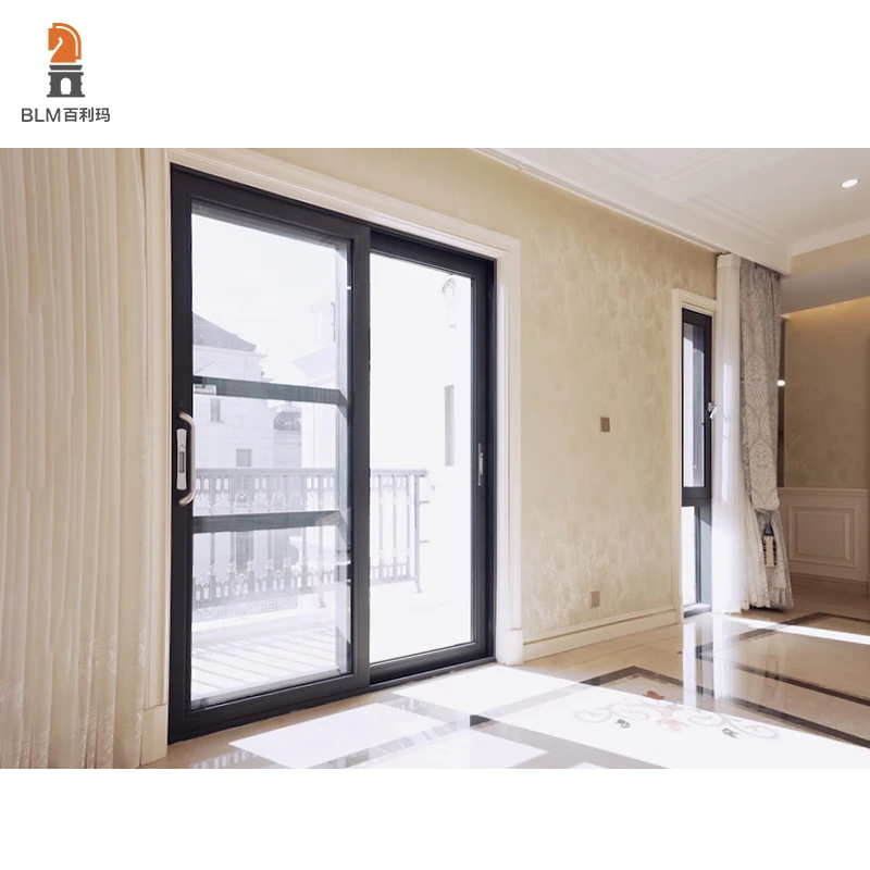 High-Track Modern Double Glazed Black Sliding Door Waterpoof Exterior Aluminum Alloy Finished Surface Villas Direct Manufacturer