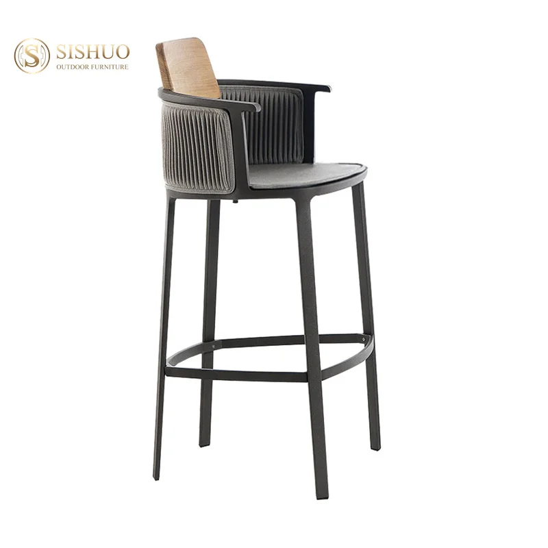 Commercial  Aluminum Frame Bar ArmChair Kitchen Rope Bar Stool Chair With Backs