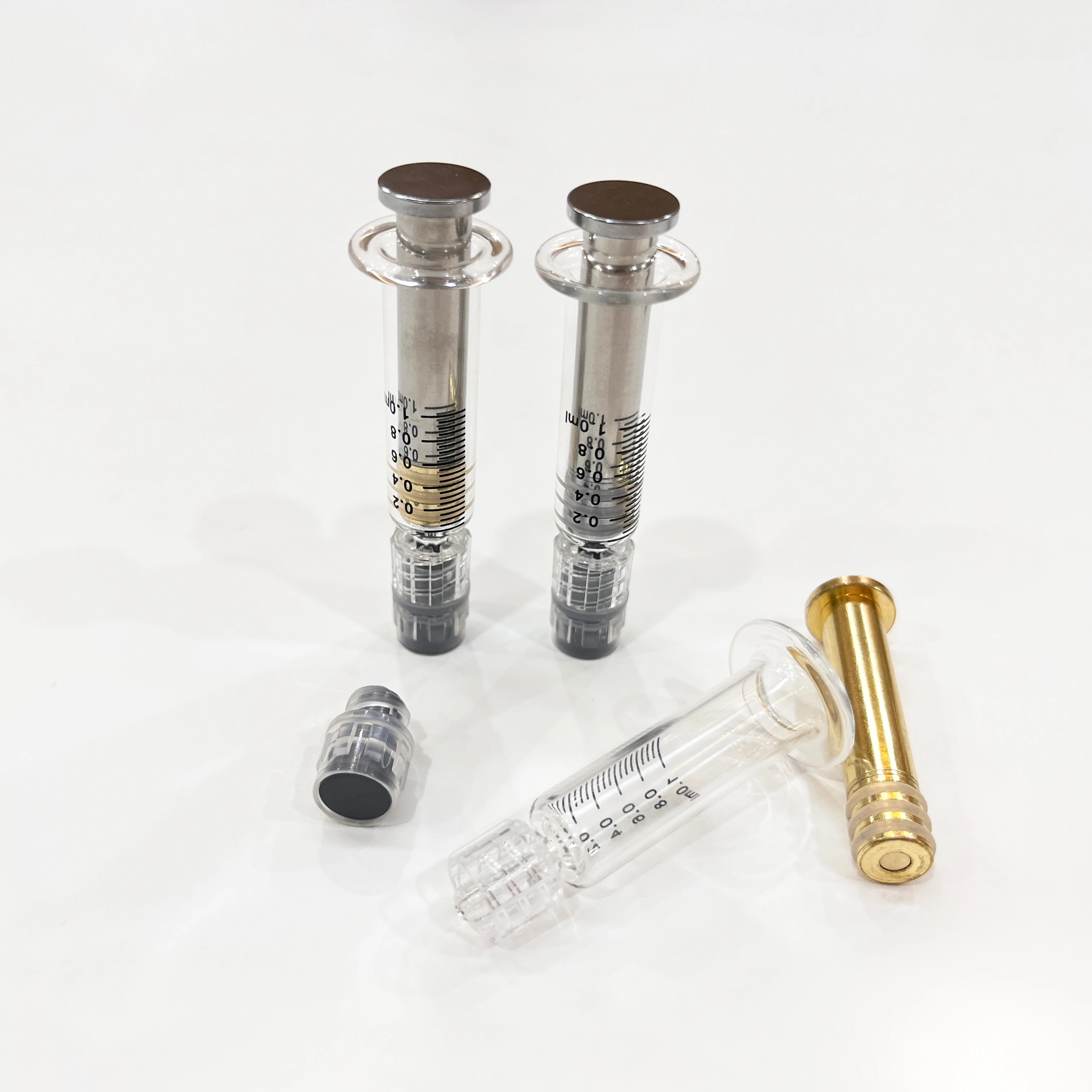 Airtight luer lock 1 ml borosilicate glass oil syringe with metal plunger