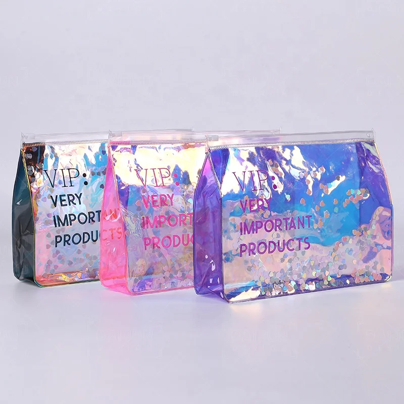 Custom Logo PVC Makeup Bag Organizer Travel Pouch Glitter Cosmetic Bag