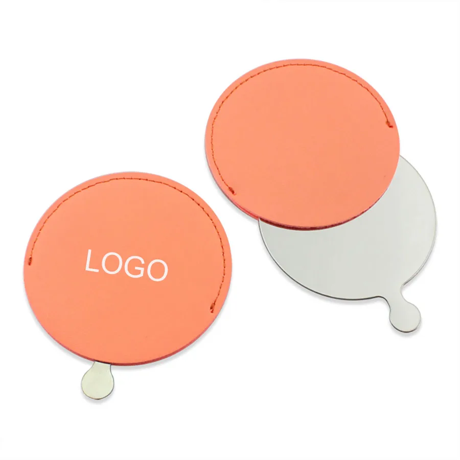 Customized Gift Mirrors Advertising Giveaways Small Round Shape Mirror with PU sleeve