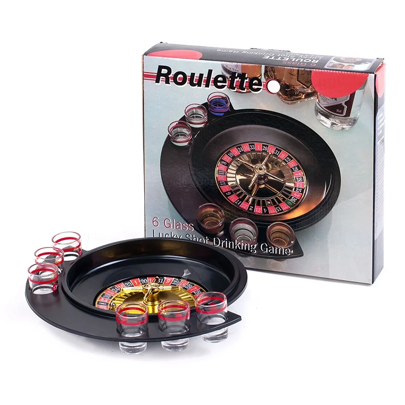 Party Entertainment Roulette Wheel Set with 6 Shot Glasses for Group Drinking Game