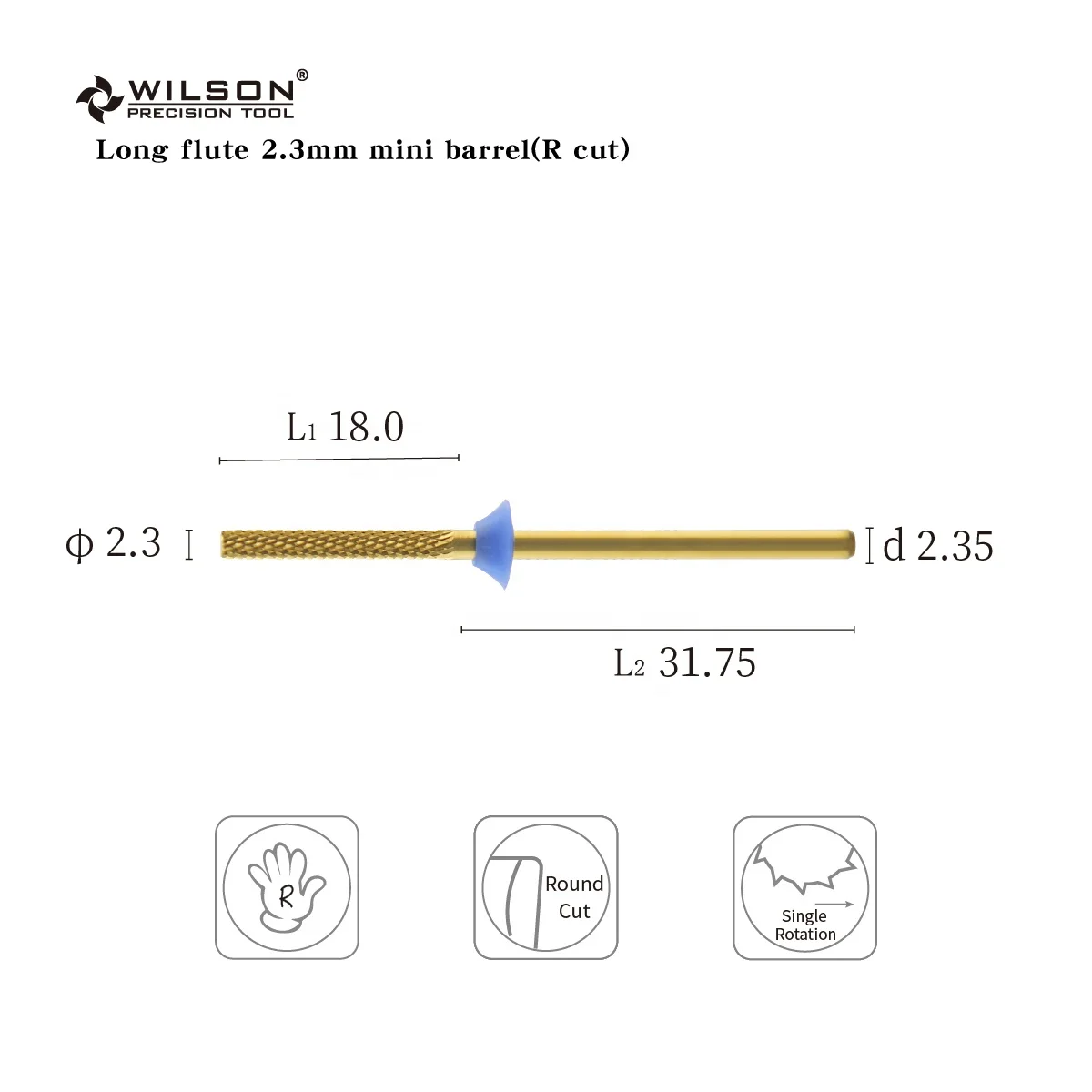 Long flute 2.3mm mini barrel(R cut)  TiN Coating  Best Selling Fast Armor Removal nail bur Durable carbide nail bit