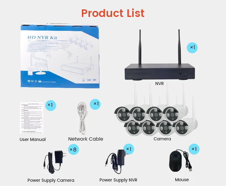 Комплект наружных камер видеонаблюдения с ночным видением, 4 канала, 8 каналов, IP, Wi-Fi, nvr, 1080P, беспроводная домашняя система безопасности