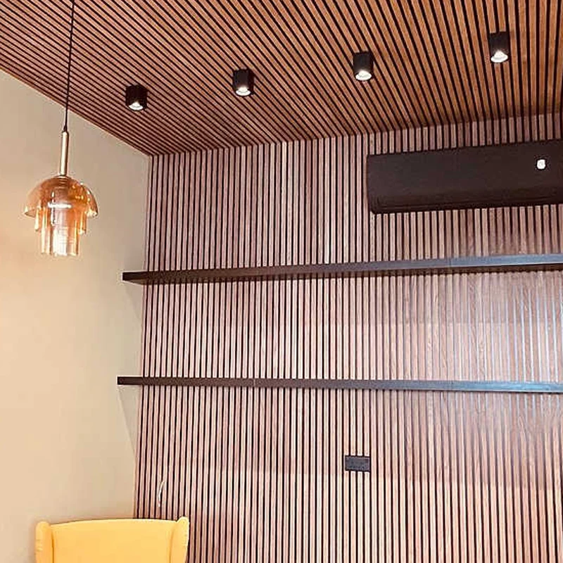 2400*600mm Soundproof Acoustic Panels  Natural Dark Smoke Wood Wool Wall Panels Wooden slat acoustic panel