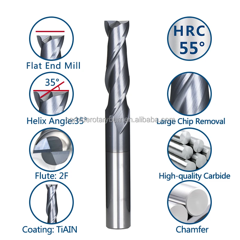 2 Flute Flat End Mills Router Bit 1-12Mm Tungsten Carbide Frees Hrc 45 Cnc Machine Milling Cutter