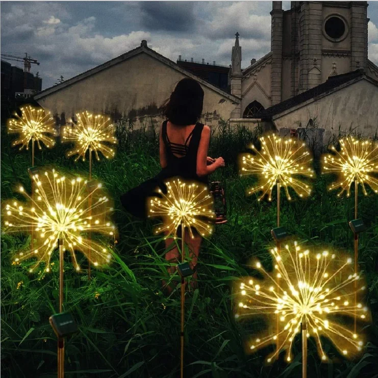 H45cm Firework Starburst Dandelion Portable Stake Light Motion Sensor Outdoor Street Garden Decorative Led Solar Light