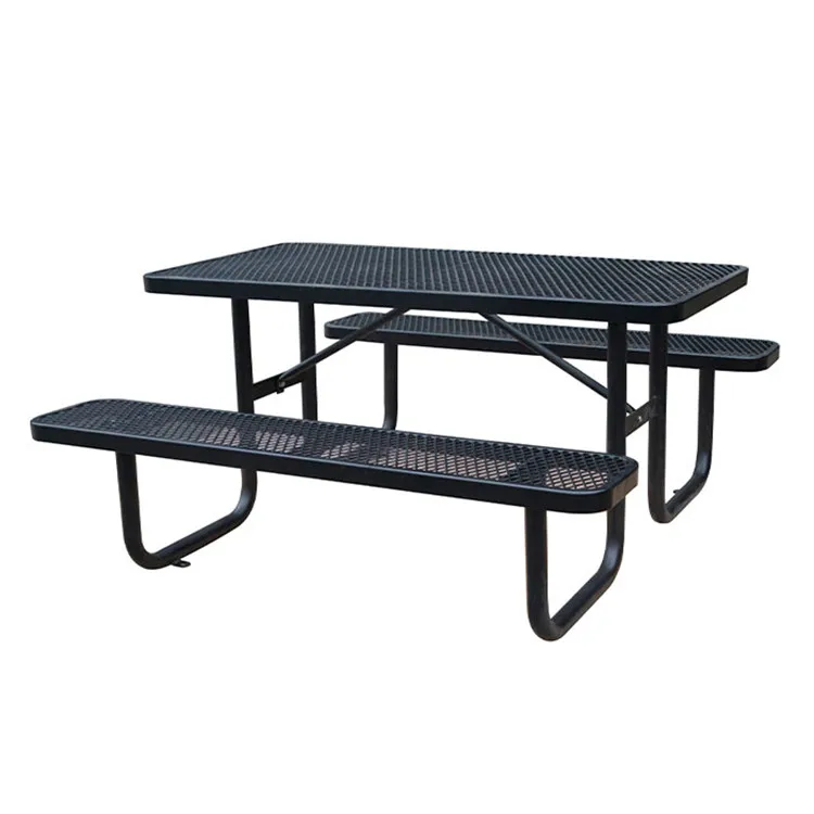 Outdoor commercial 6 ft  8ft metal picnic table with bench garden furniture steel dinning table outside patio coffee table