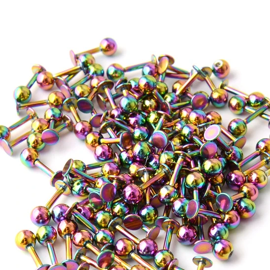 Серьги для пирсинга губ, серебристые, розовые, золотистые, черные, синие радужные гантели, титановые серьги для пирсинга из нержавеющей стали, ювелирные изделия