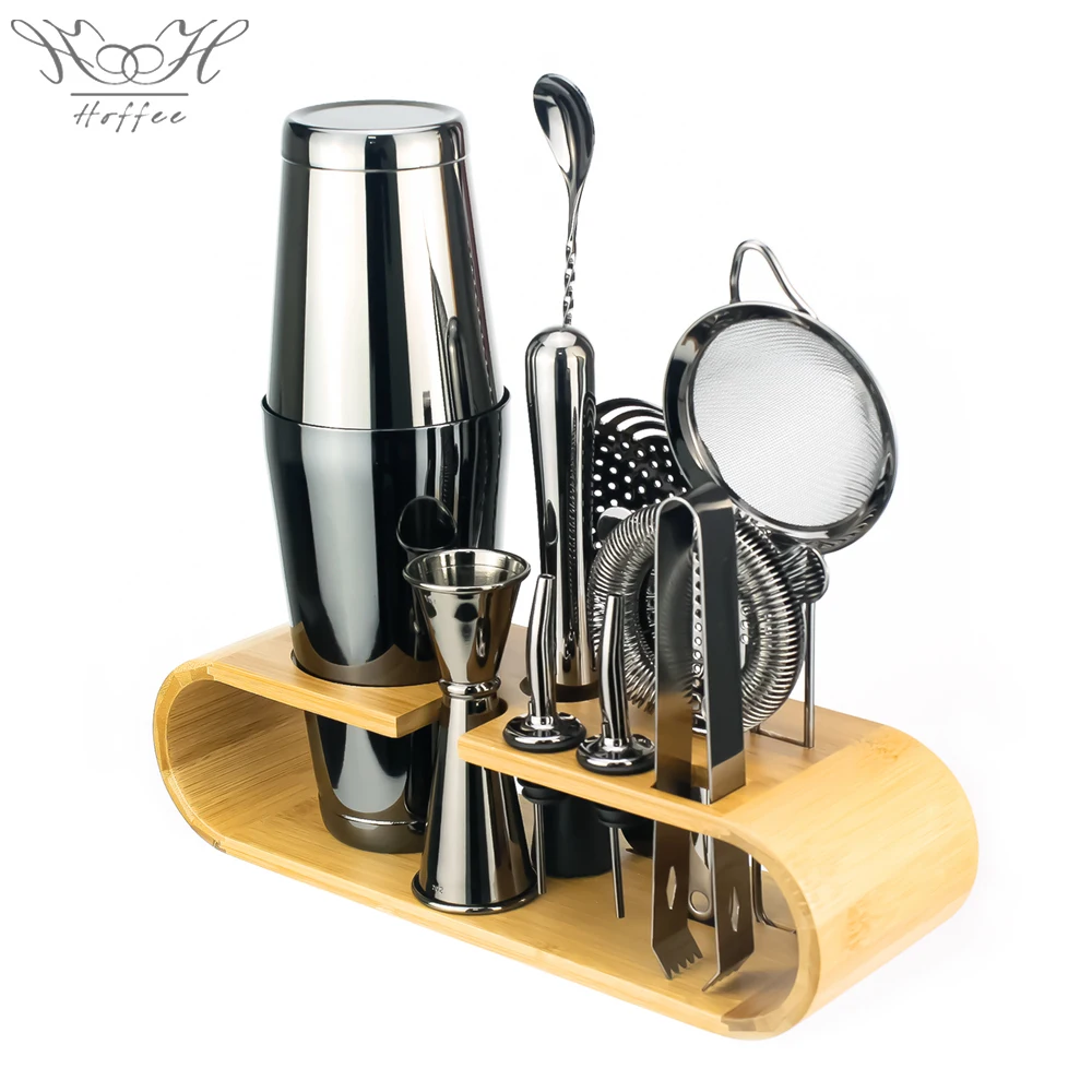 Stainless Steel Gun Black Plated 10 Pieces Martini Shaker Kit Essential Cocktail Maker Set