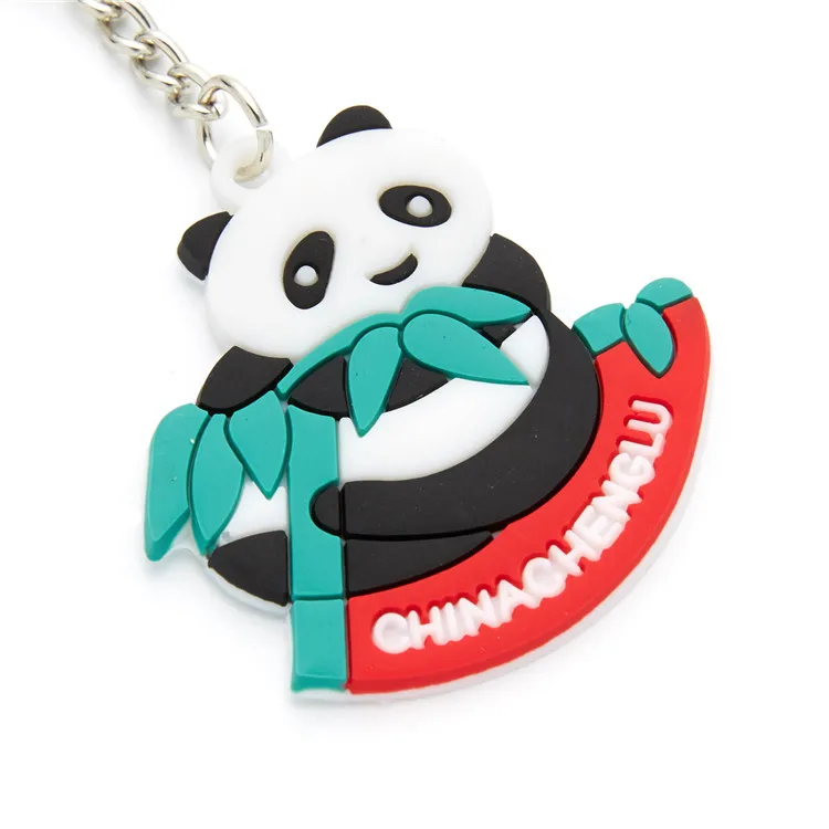 Fashion Custom Logo Cute National Treasure Panda Bamboo Animals Cartoon PVC Key Chain