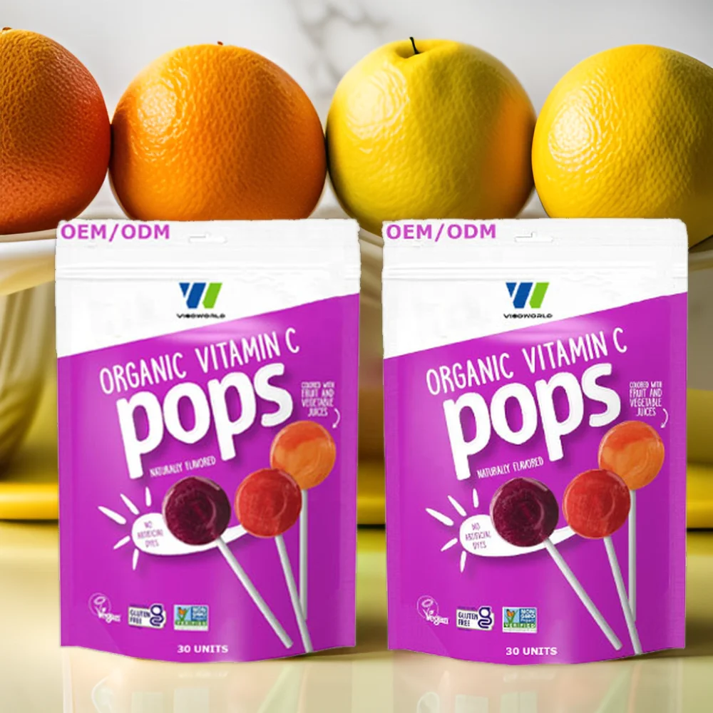 Organic Fruit Flavored Vitamin C Pops Variety Pack 30 Vegan-Friendly Liquid Lollipops with Collagen for Immune Support for Kids