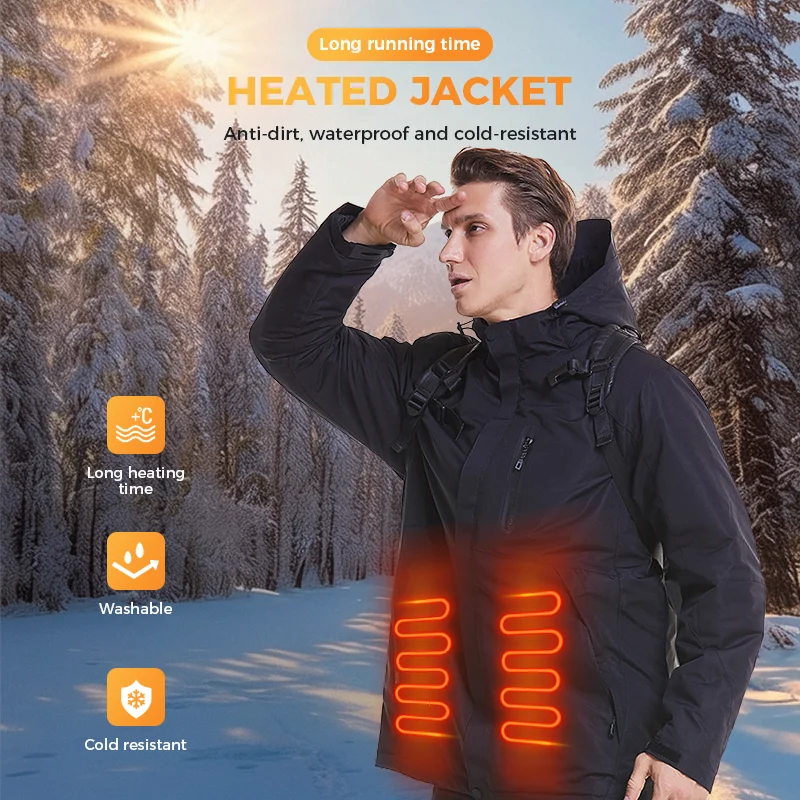 Heated Jacket Mens Outdoor Unisex Rechargeable Warm Heated Clothing Breathable Hood Windproof Heat Jacket