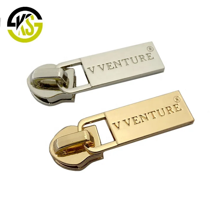 Manufacturer custom silver color metal zipper puller with slider for handbags