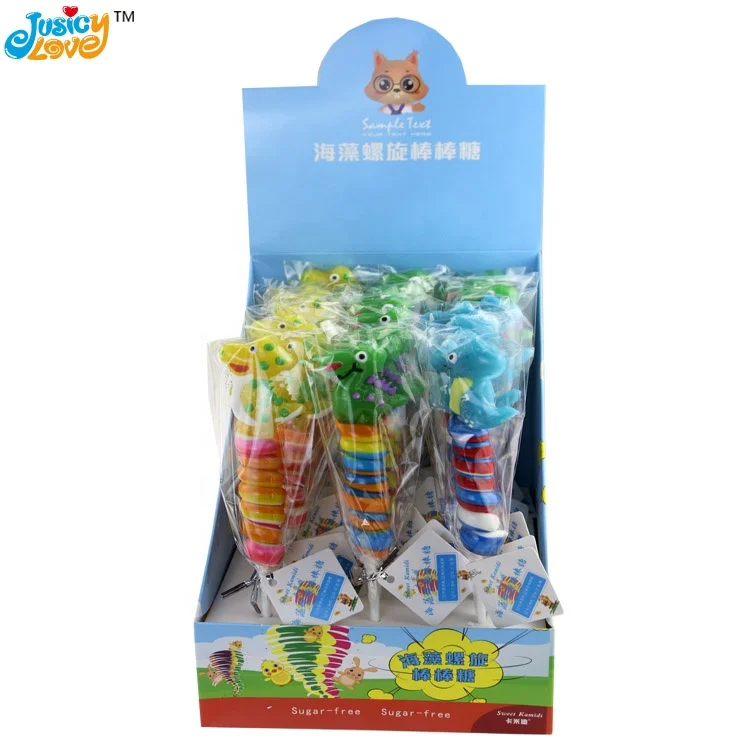 Colorful Trehalose Dinosaur Spiral Lollipop Fruity Flavor Lollipop Hard Candy