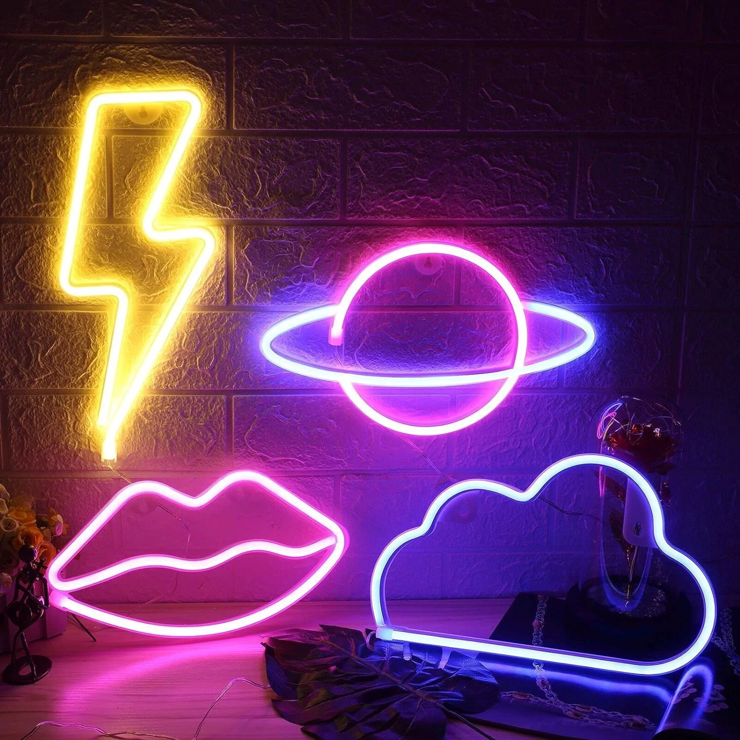 LED Decorative Neon Signs, Hanging Light Up for Room for Wall Decor USB 3AA Battery Power Supply Single Color Manual Switch